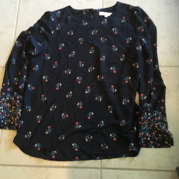 LOFT Navy Floral Blouse - Picture 1 of 2